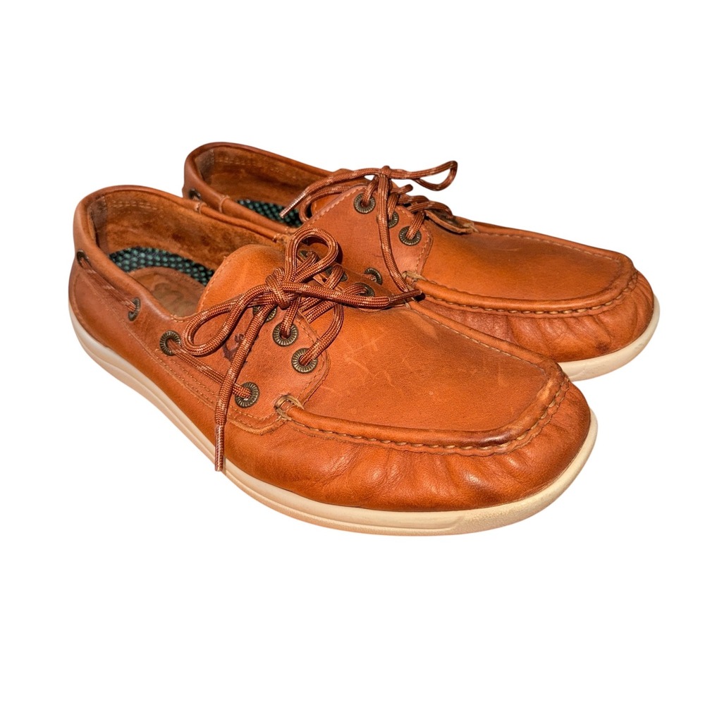 SAS Decksider Boat Shoes Mens 10W Wide Pre-Owned Tan Brown Leather Made in USA